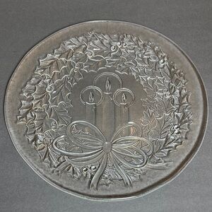 Vintage L.E. Smith 13” Glass Christmas Serving Platter with Candles, and Wreath